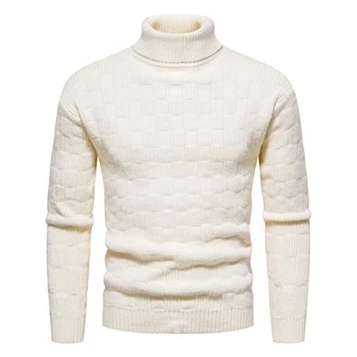 Lifup maglione a collo alto da uomo manica lunga maglieria invernale dolcevita bianco x-large