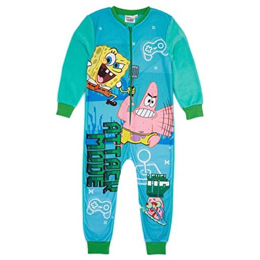 SpongeBob Squarepants ragazzi gamer tutina blu | abbigliamento da casa in pile da gioco tutto in uno | pigiama per bambini pigiama pigiama da notte | merce regalo accogliente