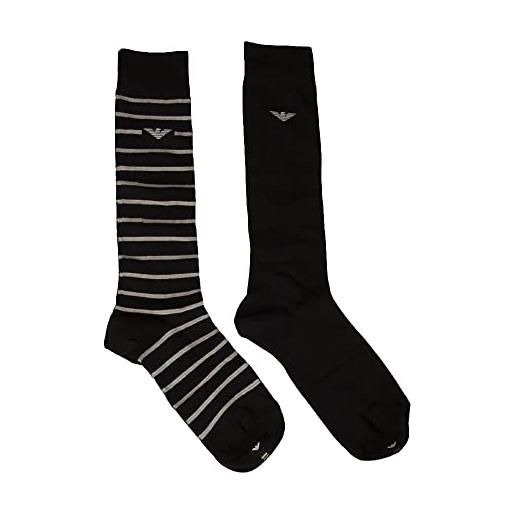 Emporio Armani calza lunga uomo 2 paia di calzini calze alte scatola regalo cotone articolo 302301 2f283, 00321 nero/grigio - black/grey, taglia unica