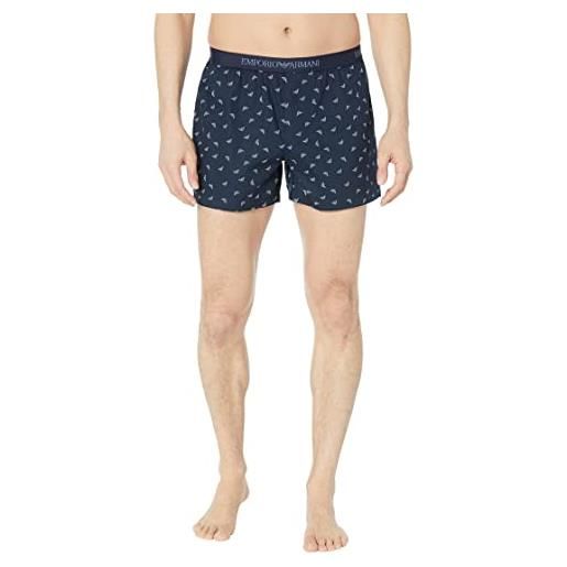 Emporio Armani yarn dyed woven eagle print-elastic band boxers boxer, marine vertical stripe, s uomo