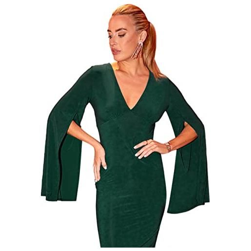 Chi Chi London abito aderente con scollo a v in verde vestito per occasioni speciali, 34 donna