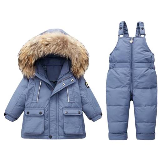 Acuryx tuta da neve 2 pezzi da bambino cappotto piumino con cappuccio e saloppette da neve invernale giacca set ragazza impermeabile bianco 12-18 mesi