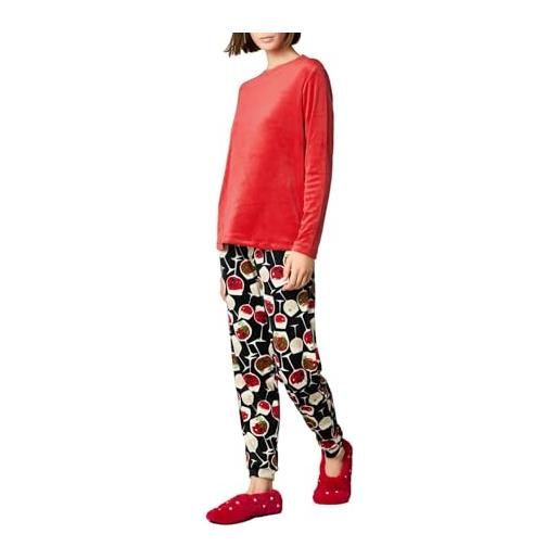 Goldenpoint donna pigiama set stampa party cheers, colore rosso, taglia s