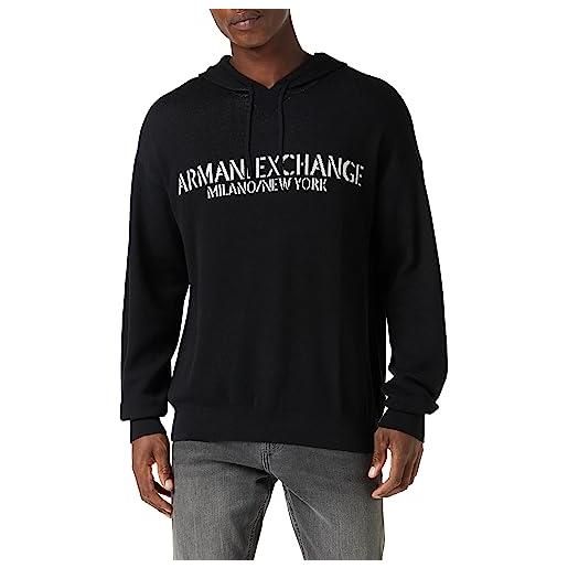 Armani Exchange cotone gasato, collo con cappuccio, vestibilità casual maglione, nero, l uomo