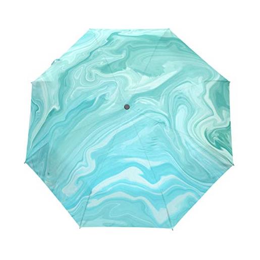 BEUSS marmo blu acqua ombrello pieghevole automatico antivento con auto apri chiudi portatile protezione uv ombrelli per viaggi spiaggia donne bambini ragazzi ragazze