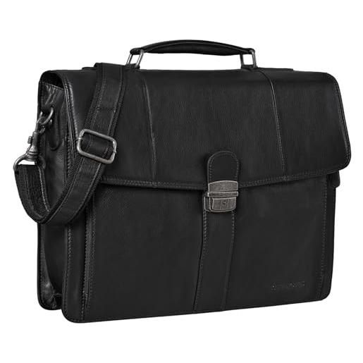 STILORD 'havanna' borsa ventiquattrore uomo in pelle cartella portadocumenti valigetta 24 ore vintage chiusura con chiave, colore: nero