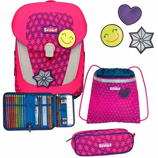Scout sunny ii neon safety set di borse per la scuola 4 pezzi fucsia