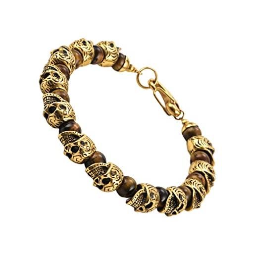 BEALIFE bracciali teschio braccialetti in pietra naturale catena a mano gioielli in acciaio al titanio, d'oro