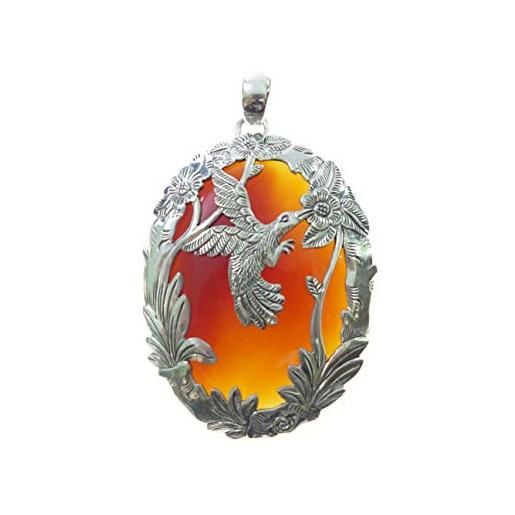 Tibetan Silver pietra preziosa di onice rosso argento sterling 925 uccello ciondolo di design inciso a mano per le donne, gioielli di moda regalo festa