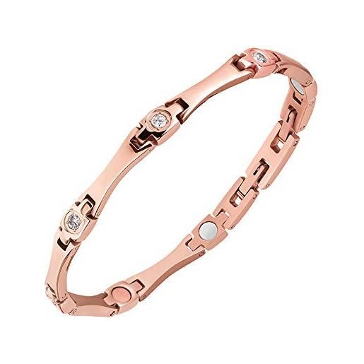 Lunavit, braccialetto magnetico da donna con zirconi, in oro rosa, lunghezza regolabile, forti magneti al neodimio, pietre germanio, colore: oro, cod. 179602 s/m