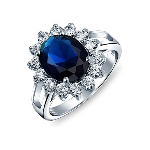 Bling Jewelry personalizzare classico tradizionale 5ctw royal blue cz crown halo oval cubic zirconia simulato zaffiro fidanzamento per donne anello promessa. 925 argento personalizzabile