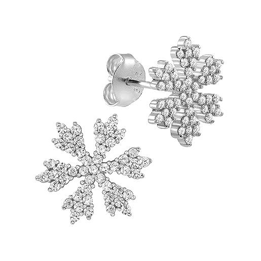 NKlaus coppia di orecchini a perno fiocco di neve in argento 925 placcato in rodio 11,5x11,5mm orecchini con zirconi 14809