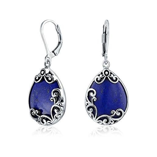 Bling Jewelry orecchini pendenti a goccia in stile occidentale in filigrana scroll blu lapislazzuli per donna. 925 sterling silver