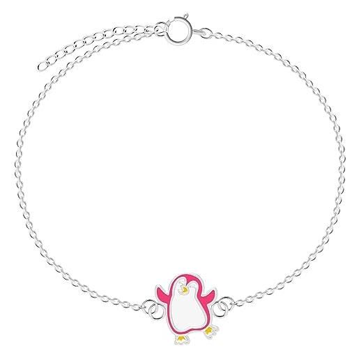 LOVE YOUR CITY bracciale piccolo pinguino rosa regalo perfetto per ragazze e bambini gioielli di alta qualità in argento sterling con smalto regolabile da 14 a 17 cm. , 14 centimeters, argento sterling