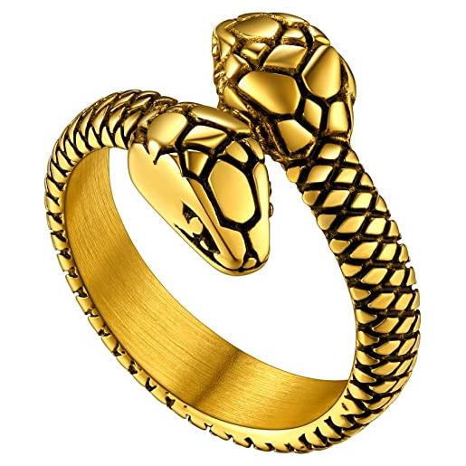 ChainsHouse anello con serpente a due teste colore vintage argento/nero/oro placcato anello di avvolgimento 3d punk rock n roll misura it 14-32
