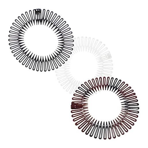 Topkids Accessories flexi comb - set di 3 fasce elastiche per capelli a forma di ragno, anti-scatto, resistenti, con impugnatura a zig-zag, colore: nero, trasparente, marrone