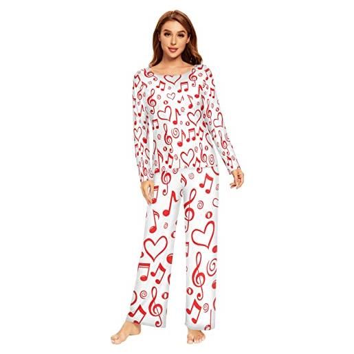 Anantty pigiama da donna set nota musicale tema musicale pj set manica lunga top pantaloni lunghi 2 pezzi loungewear indumenti da notte, multicolore, m