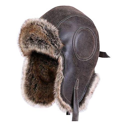 GAOZI cappello da aviatore in pelle sintetica, cappello da caccia invernale per adulti. 
