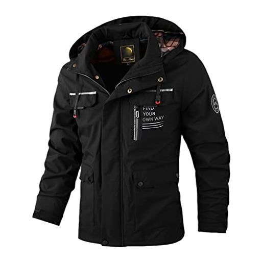 HAN HONG giacca a vento casual da uomo giacca con cappuccio giacca da uomo impermeabile esterna morbida shell invernale cappotto abbigliamento, ld2889 nero, m