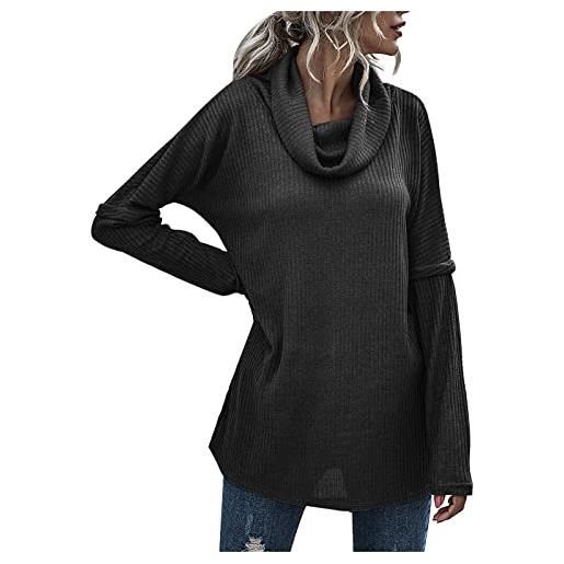 TRIGLICOLEUM maglione da donna a collo alto, in tinta unita, lavorato a maglia, a maniche lunghe, large, per autunno e inverno