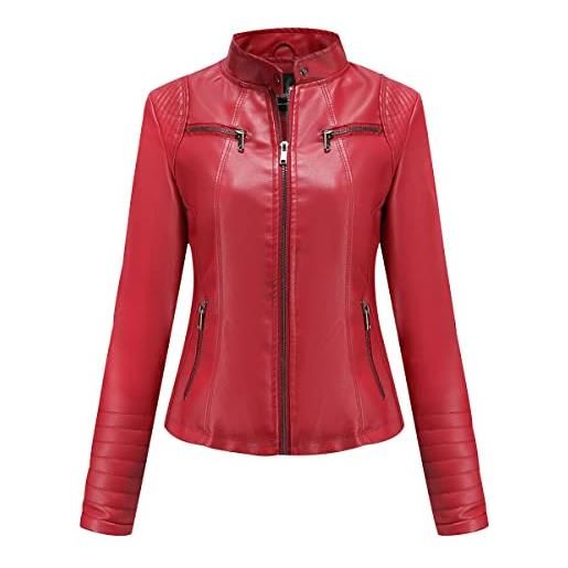 Peuignao giubbotto ecopelle donna giacca similpelle donna giubbino giacche ecopelle donna giacca biker jacket donna faux leather jacket donna giacca bikers finta pelle sintetica donna stand-up curvy rosso s