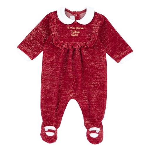 Chicco tutina in ciniglia neonato 1 mese - 50 cm color rosso natale christmas con trama lurex oro