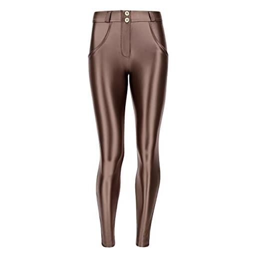 FREDDY - pantaloni push up wr. Up® similpelle ecologica metallizzata, marrone, medium
