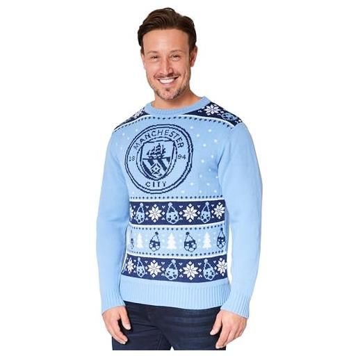 Manchester City FC maglione natalizio da uomo, christmas jumper natale, maglioni natalizi m-3xl, gadget calcio ufficiale (blu, m)