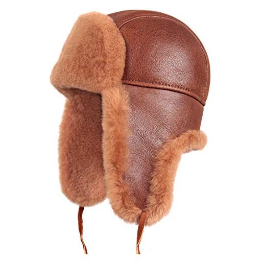 Zavelio unisex shearling pelle di pecora aviatore russo ushanka trapper inverno pelliccia cappello, nero , l