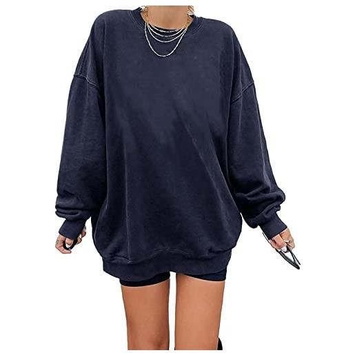 Tongmingyun felpa los angeles da donna - pullover oversize a maniche lunghe - girocollo - basic - senza cappuccio - per adolescenti e ragazze - vintage, grigio, xl