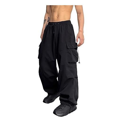 GORGLITTER pantaloni cargo da uomo con tasche y2k pantaloni lunghi capri streatwear con coulisse, nero , xl