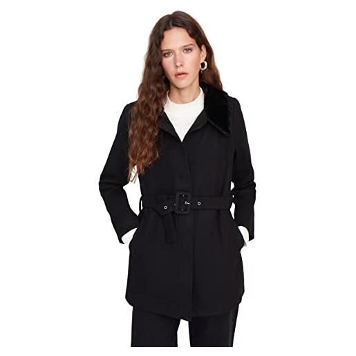 Trendyol cappotto normale con colletto a camicia, nero, 38 eu donna