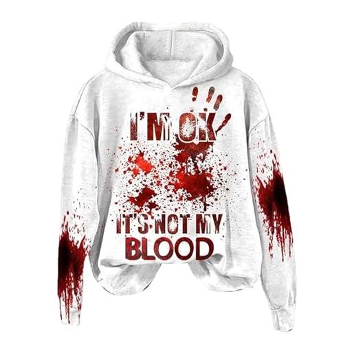 LOVEMETOO i' ok it's not my blood felpa | i' ok it's not my blood donna stampato | maglione halloween con stampa a lettere macchiate di sangue | felpa invernale da donna y2k hoodies, bianco, s