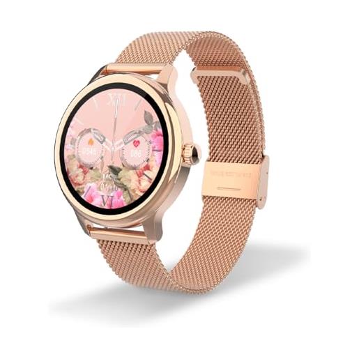 DCU TECNOLOGIC - smartwatch sophie - orologio intelligente donna rose gold con cinturino in metallo colore oro rosa - touchscreen hd 1,2'' - ip67 impermeabile - 22 modalità sport - app smart dcu