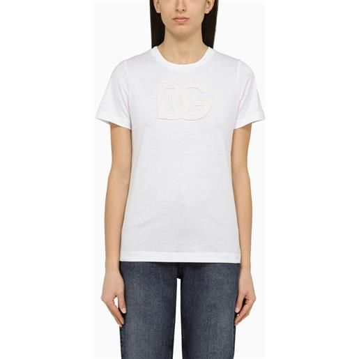 Dolce&Gabbana t-shirt girocollo bianca con ricamo logo in cotone