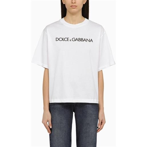 Dolce&Gabbana t-shirt girocollo bianca con logo in cotone