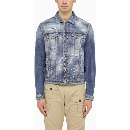 Dsquared2 giacca jeans navy con strappi