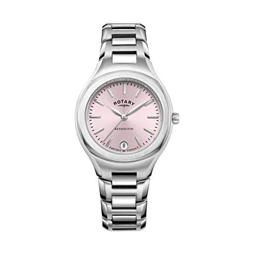 Rotary orologio quarzo donna, misura cassa 32.00mm con quadrante rosa analogico e cinturino argento in cinturino in metallo lb05105/39