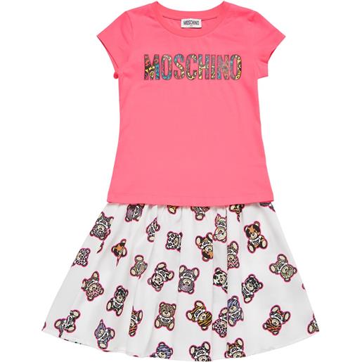 MOSCHINO t-shirt cropped in jersey di cotone e gonna