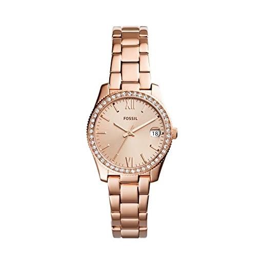 Fossil orologio scarlette mini da donna, movimento al quarzo, cassa in acciaio inossidabile oro rosa da 32 mm con bracciale in acciaio inossidabile, es4318