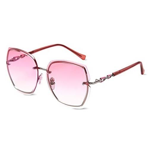 LumiSyne occhiali da sole senza montatura rettangolari donna oversized occhiali da vista gradiente trasparenti lente da taglio di diamanti montatura decorata con strass uv400(blu rosa)