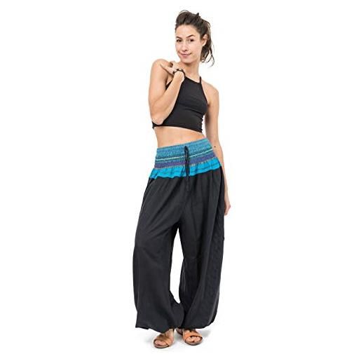 Fantazia - pantaloni sarouel indian chic sari, taglia unica, 100% cotone, colore: nero, nero , taglia unica