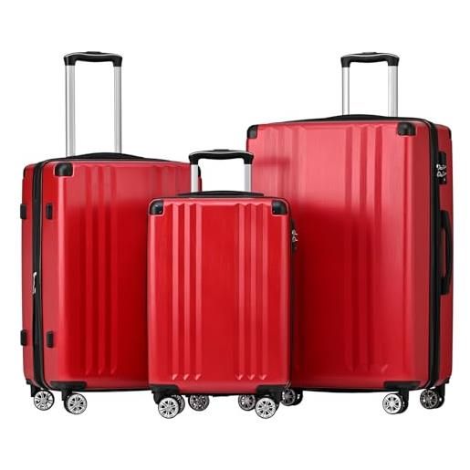 PLATU set valigie valigie rigide abs 3 pezzi valigia grande media piccola valigia viaggio leggera approvata dalla compagnia aerea maniglia telescopica con lucchetto tsa, red-3pcs(22/26/30inch)