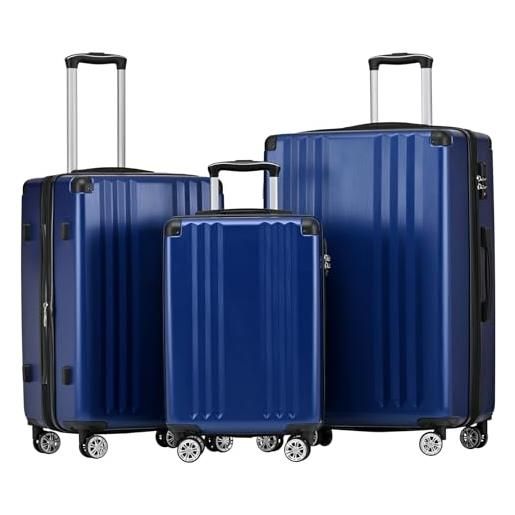 PLATU set valigie valigie rigide abs 3 pezzi valigia grande media piccola valigia viaggio leggera approvata dalla compagnia aerea maniglia telescopica con lucchetto tsa, blue-3pcs(22/26/30inch)