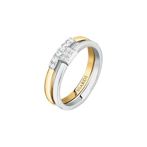 Trussardi t-logo anello donna in acciaio, zirconi - tjaxc41012