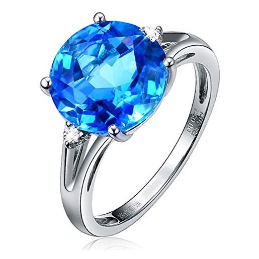Beydodo anello oro bianco topazio 5 carati, anello fidanzamento donna personalizzato con topazio rotondo e diamante misura 16 - anelli di fidanzamento donna