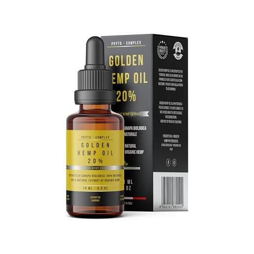 Hemp phytomedical golden hemp oil 20% olio di canapa ad alta concentrazione (200mg/ml) formula phyto-complex ad ampio spettro - made in italy