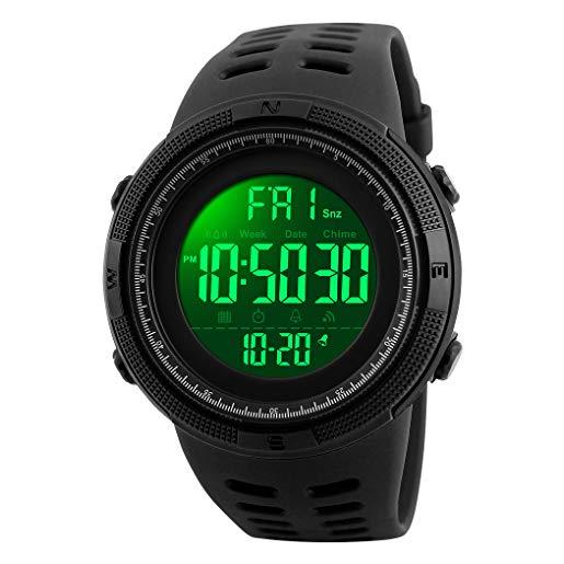 TONSHEN uomo orologi da polso elegante impermeabile led display sportivo digitale orologio plastica e gomma calendario data cronometro doppio tempo