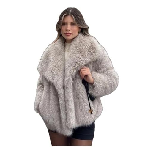 Ownwfeat cappotto invernale in pelliccia da donna con collo in pelliccia grande, giacca in pelliccia sintetica