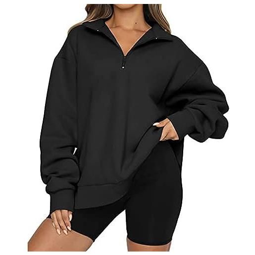 Sawmew felpa corta da donna con mezza zip casual fleece quarter zip up pullover abbigliamento autunnale (color: black, size: s)